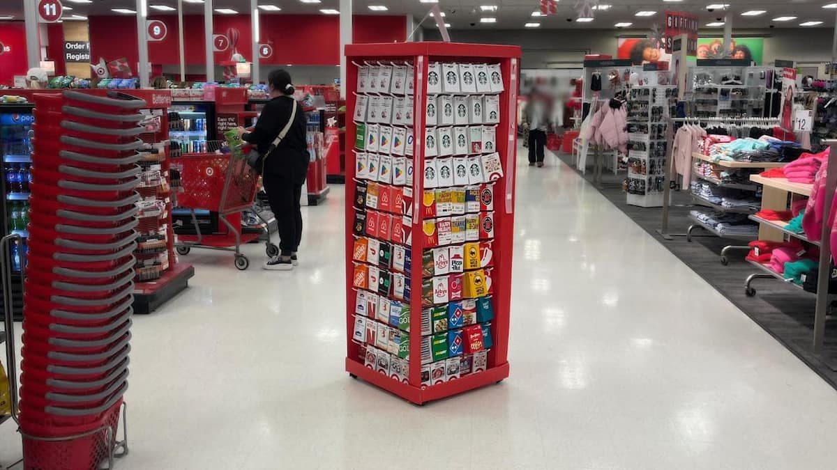 gift card rack in target aisle