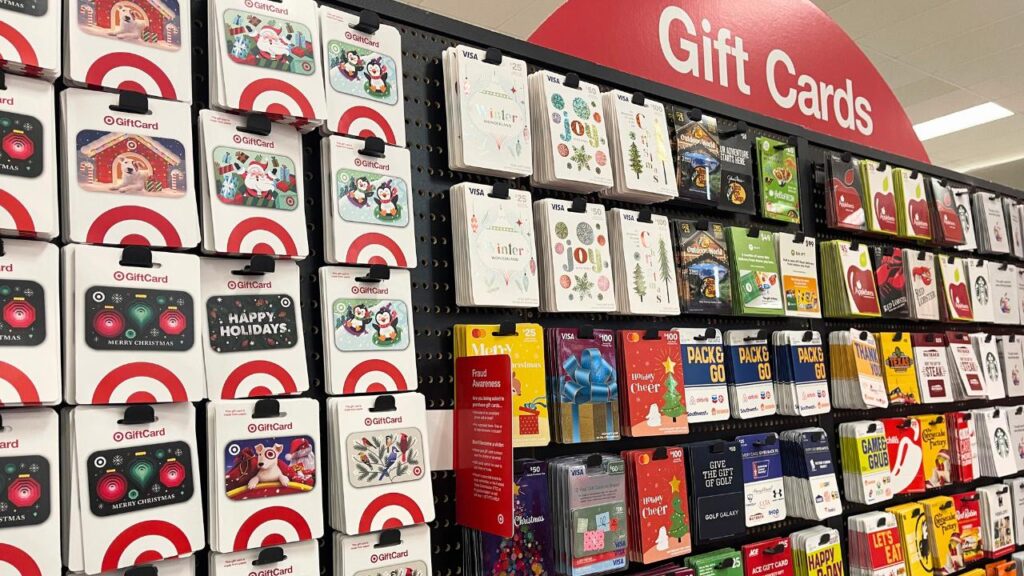 gift cards on a rack at target