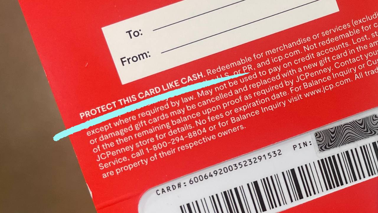 back of gift card says treat gift cards like cash